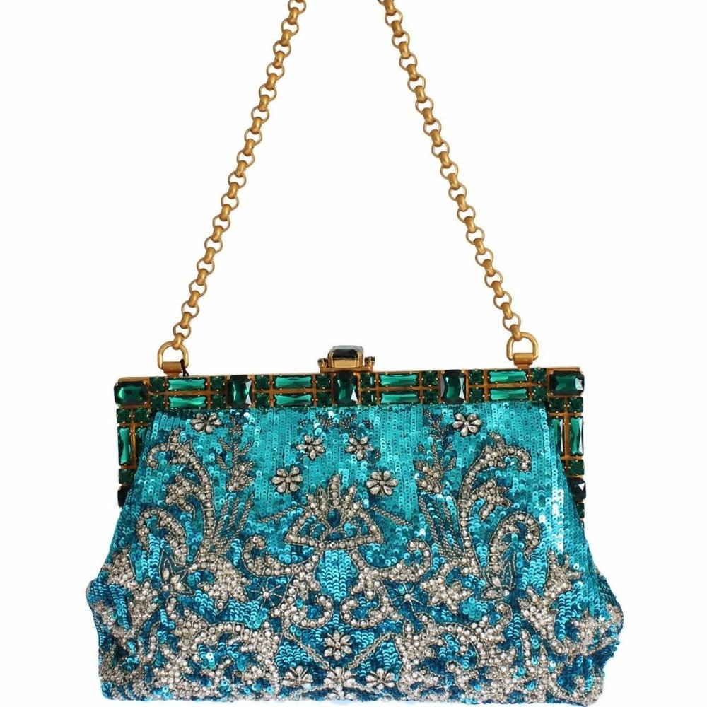 Dolce & Gabbana-Blue Clear Crystal Gold Evening purse